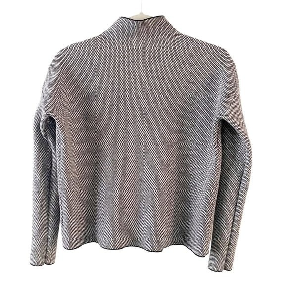 Tahari Black Gray Moc Neck Structured Long Sleeve Short Sweater S - Picture 2 of 8